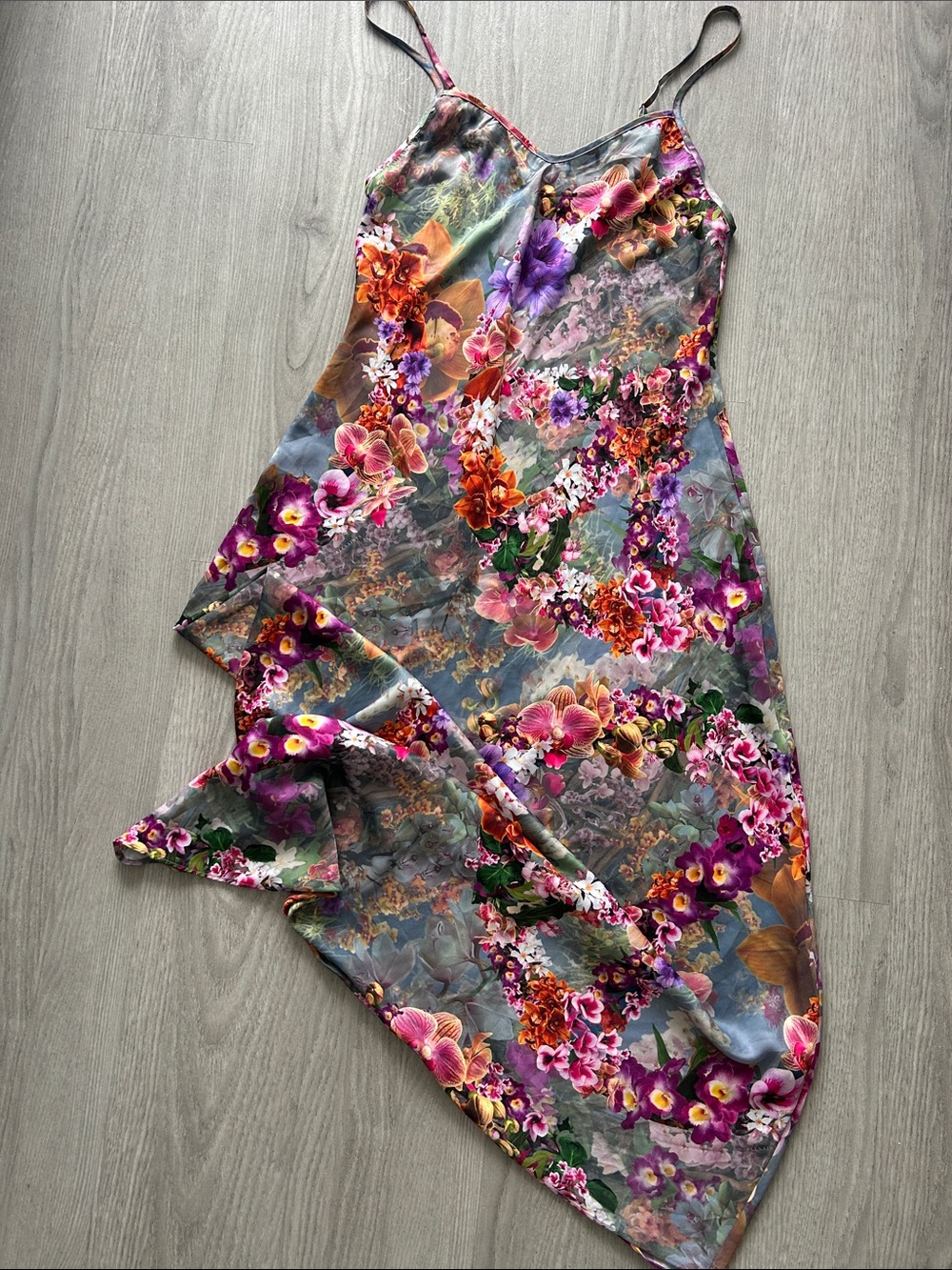 AllSaints Multicolor Floral Silk long slip dress - Pink, Purple, Green